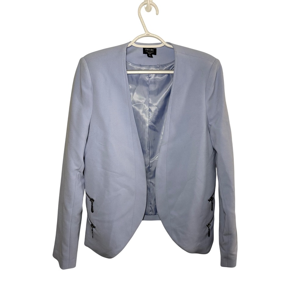 Nicole Miller Light Blue Open Front Zipper Blazer Womens Medium Career‎ Office